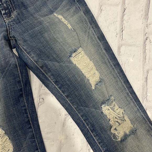 7 For All Mankind Roxanne Jeans Skinny Straight Distressed Mid-Rise Denim - Picture 5 of 14